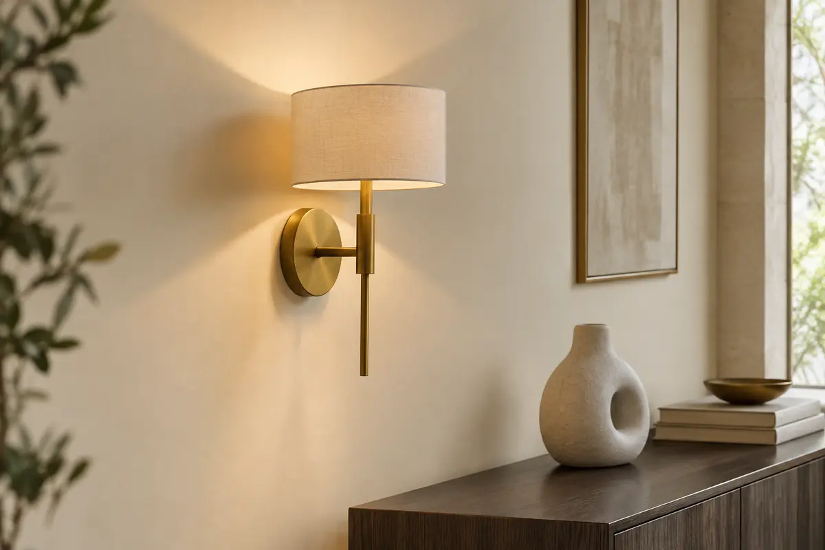 Applique murale décorative diffusant une lumière douce sur un mur clair