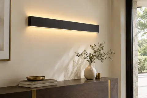 Applique murale LED noire en aluminium, diffusant une lumière blanc chaud vers le haut et le bas